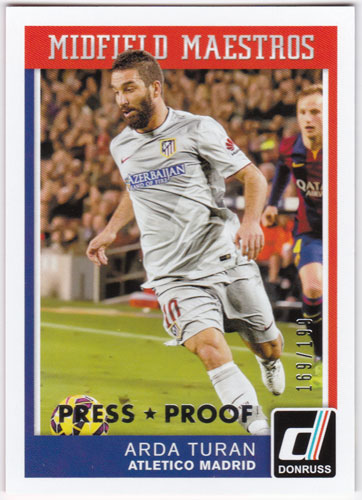 アルダ・トゥラン 2015 Panini Donruss Midfield Maestros Silver Press Proof 169/199 Arda Turan