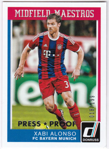 シャビ・アロンソ 2015 Panini Donruss Midfield Maestros Silver Press Proof 018/199 Xabi Alonso