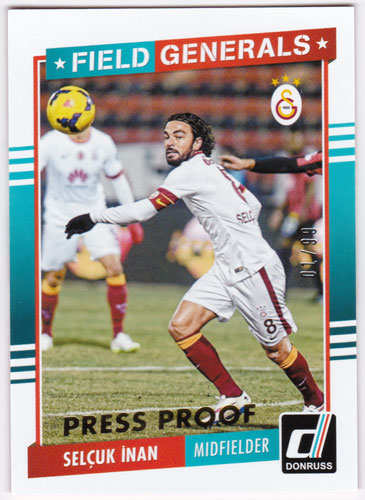 セルチュク・イナン 2015 Panini Donruss Field Generals Gold Press Proof 01/99 Selcuk Inan