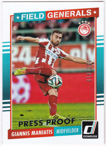 ヤニス・マニアティス 2015 Panini Donruss Field Generals Silver Press Proof 016/199 Giannis Maniatis