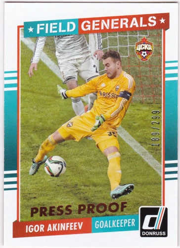 イゴール・アキンフェエフ 2015 Panini Donruss Field Generals Bronze Press Proof 189/299 Igor Akinfeev