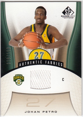 ヨハン・ペトロ 2006-07 Upper Deck SP Game Used Authentic Fabrics Gold Jersey 038/100 Johan Petro