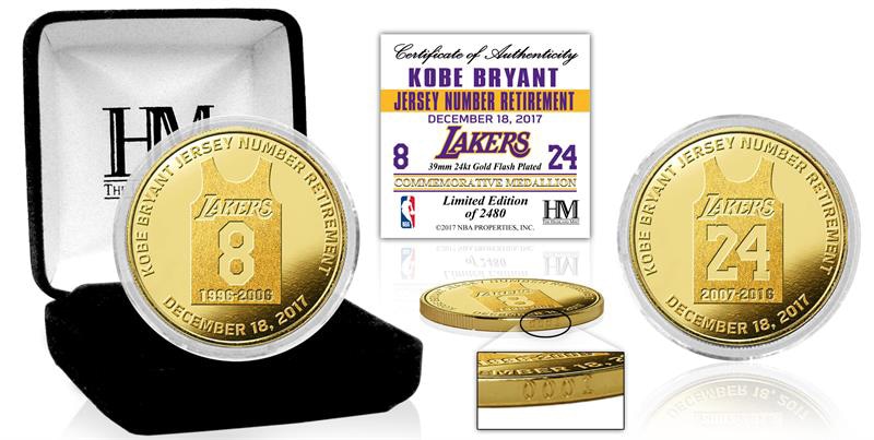 The Highland Mint (ハイランドミント) NBA コービー・ブライアント ロサンゼルス・レイカーズ 『#8』 & 『#24』 永久欠番 ゴールドコイン (Jersey Number Retirement Gold Mint Coin) / Kobe Bryant 1/19入荷