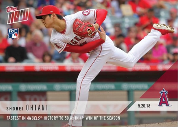 大谷翔平 #234 エンゼルス史上最速50奪三振記念 カード Fastest in Angels History to 50 Ks in 4th Win of the Season - Shohei Ohtani MLB Topps Now Card  6/4入荷！