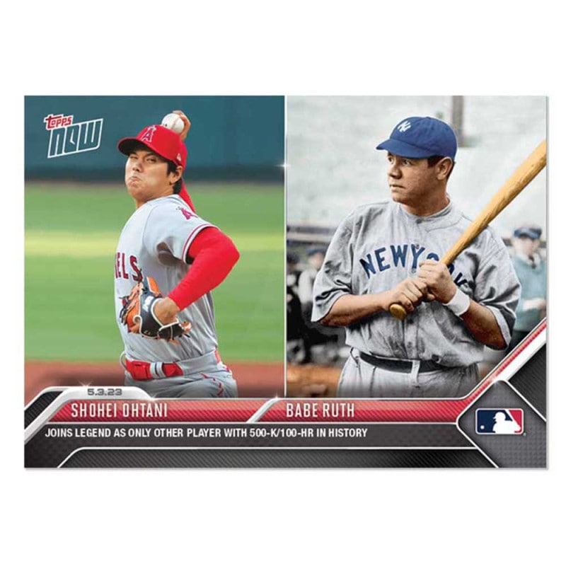 大谷翔平 #233 ベーブ・ルース以来2人目となる500奪三振と100本塁打以上を記録した記念カード Joins Legend As Only Other Player With 500-K/100-HR In History - Shohei Ohtani 2023 MLB Topps Now Card