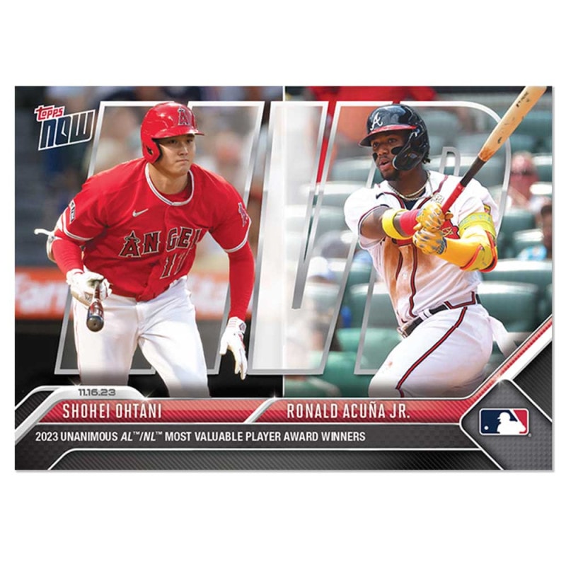 大谷翔平&アクーニャJr #OS-18 満票で2023年アメリカン・リーグ/ナショナル・リーグMVPを受賞した記念カード- 2023 Unanimous 2023 AL/NL Most Valuable Player Award Winner Shohei Ohtani&Acuna Jr. 2023 Topps Now Card 12/6入荷