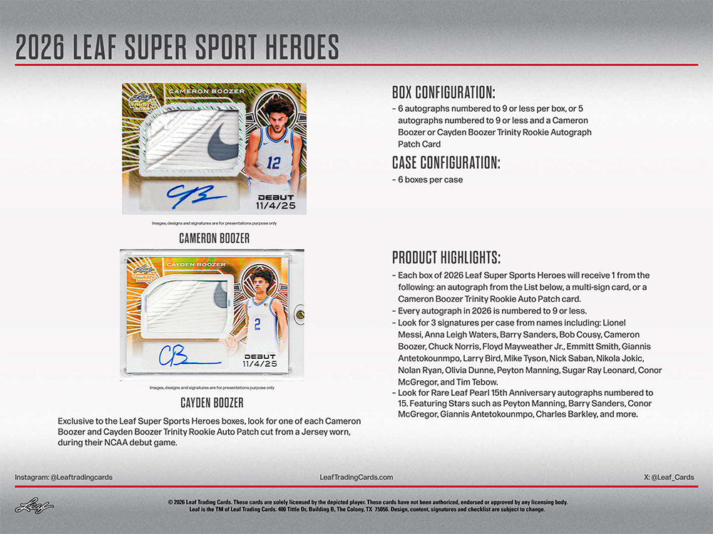 2026 Leaf Super Sports Heroes Box 2/2入荷 ｜カードファナティック