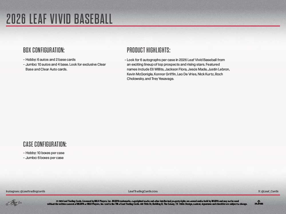 2026 Leaf Vivid Baseball Jumbo Box 6/5入荷！ ｜カード