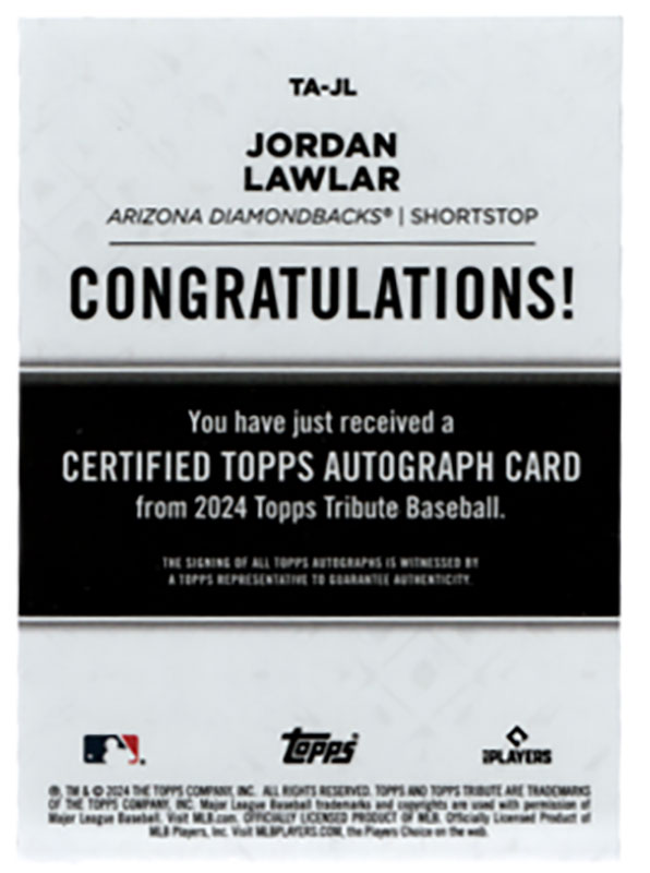 ジョーダン・ロウラー/Jordan Lawlar 2024 Topps Tribute auto 044/199