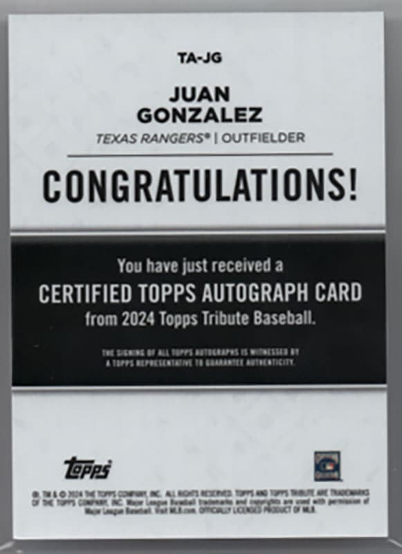 Juan Gonzalez(ホアン・ゴンザレス) サイン入り ユニフォーム Juan