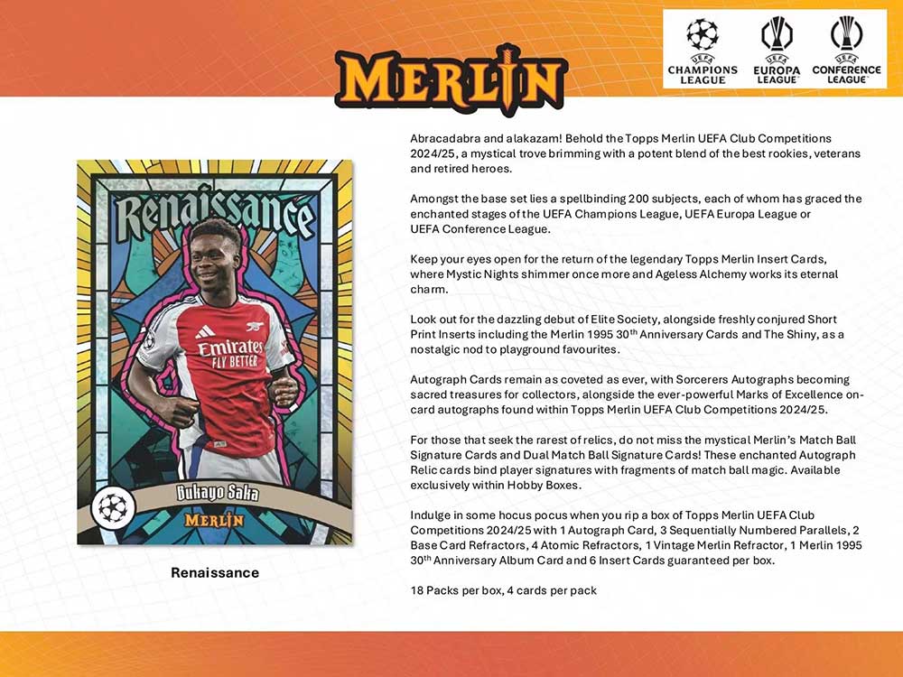2024-25 Topps Merlin UEFA Club Competitions Soccer Hobby Box 12/20