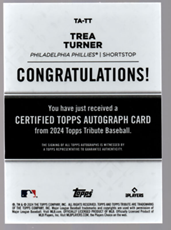 トレイ・ターナー/Trea Turner 2024 Topps Tribute auto 06/75