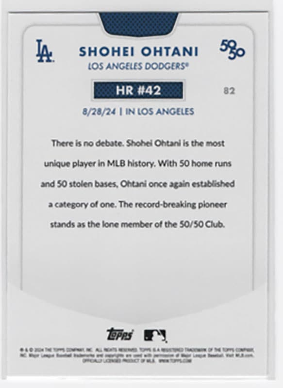 大谷翔平【2024 Topps 50/50】HR#42 #82 ｜カードファナティック公式通販