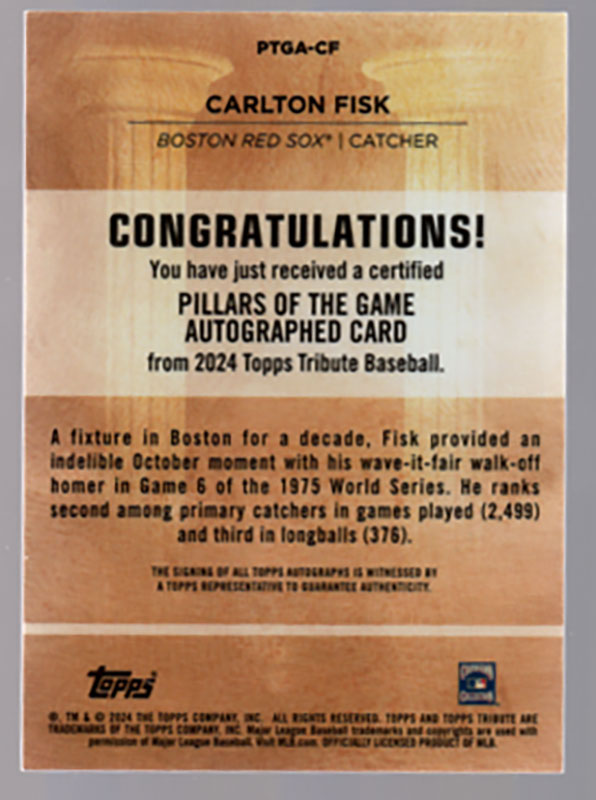 カールトン・フィスク/Carlton Fisk 2024 Topps Tribute auto 74/75