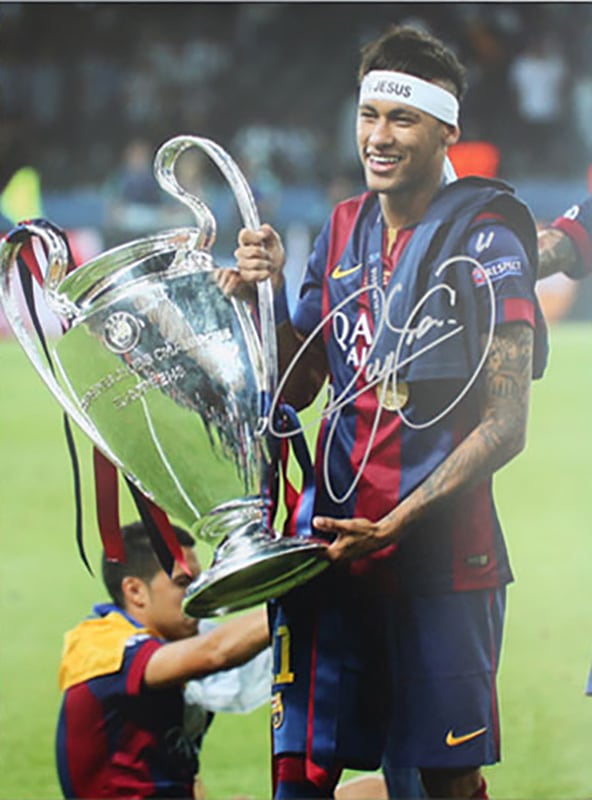 ͥޡ Jr. ľɮե 2014-15 FC Х륻 UEFAԥ󥺥꡼եʥ륦ʡ (Signed Neymar Jr. Barcelona Photo UCL 2015 Final Winners)