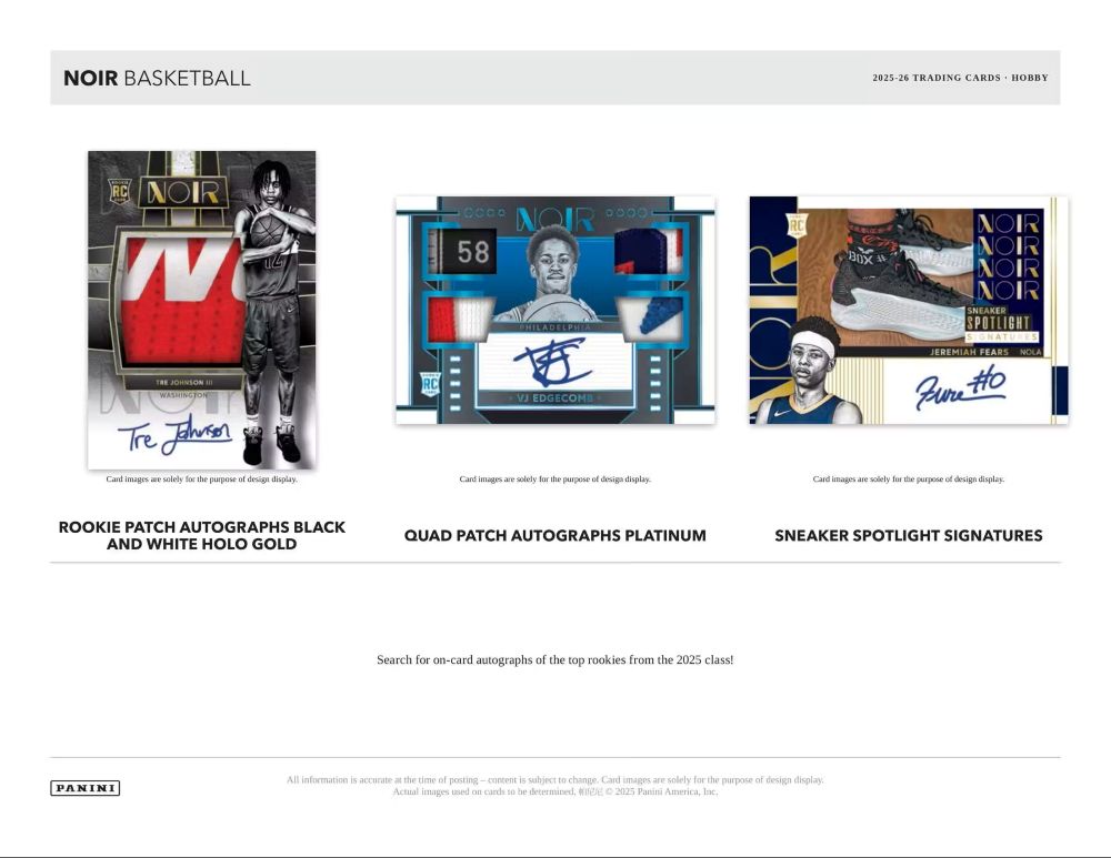 2025-26 Panini Noir Basketball Hobby Box 9/19入荷 ｜カード