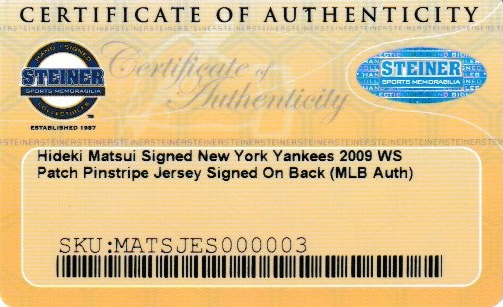 松井秀喜 MLB 直筆サイン入りヤンキースホームジャージ (2009