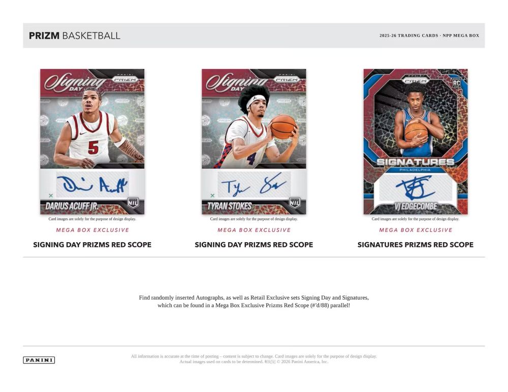 2025-26 Panini Prizm Basketball Mega Box 9/3入荷 ｜カード