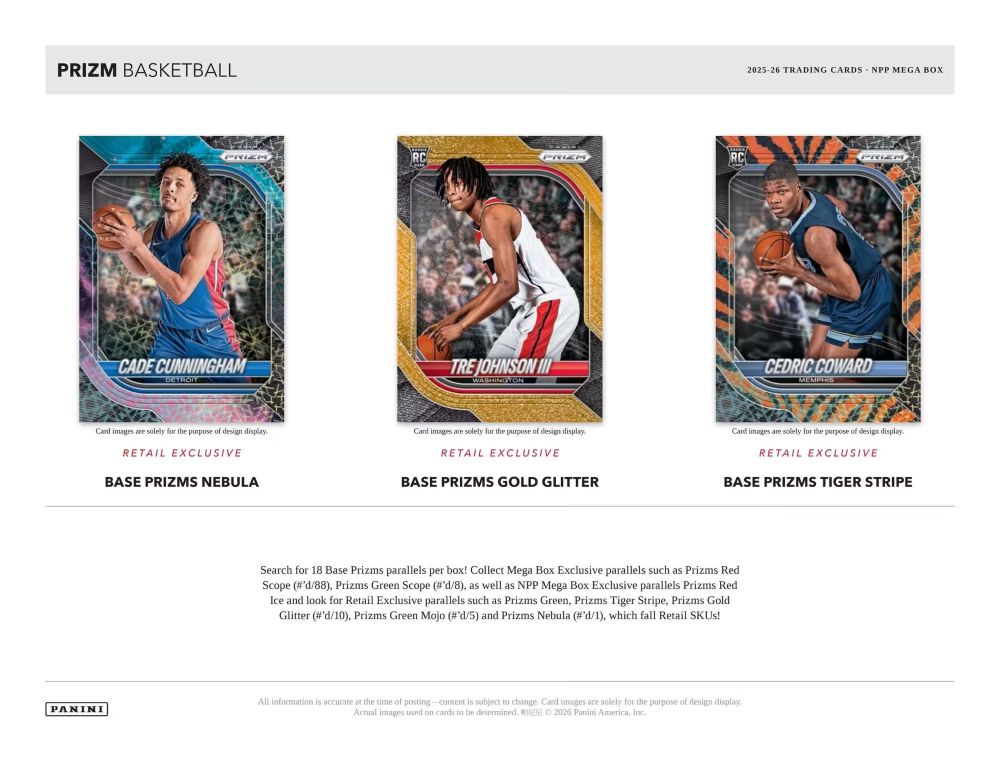 予約）2025-26 Panini Prizm Basketball Mega Box 9/5入荷予定