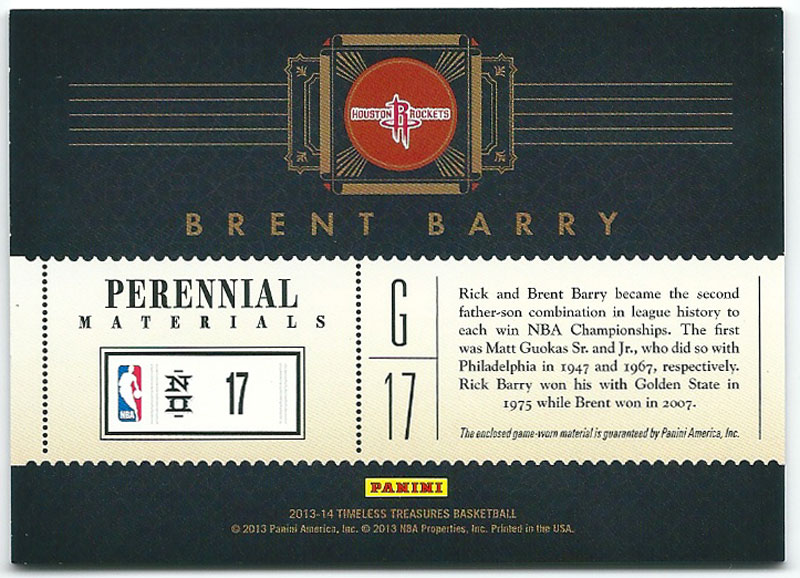 ブレント バリー Nbaカード Brent Barry 13 14 Timeless Treasures Perennial Materials の通販 カードファナティック
