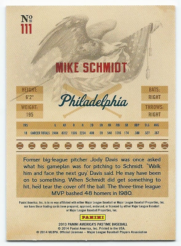 マイク・シュミット 2013 America's Pastime Base Card Mike Schmidt