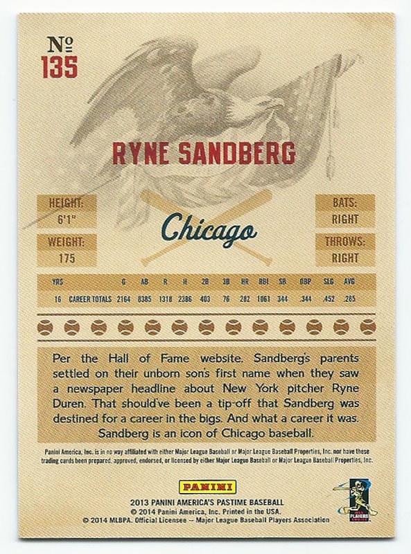 ライン・サンドバーグ 2013 America's Pastime Base Card Ryne