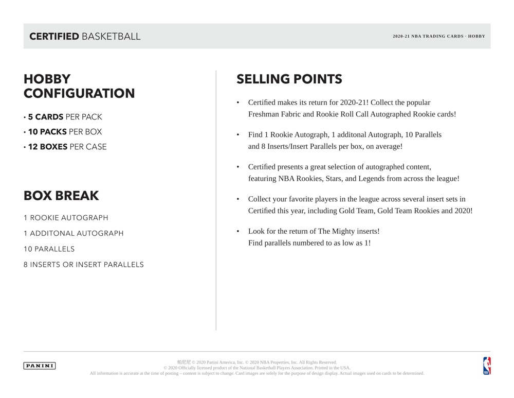NBA 2020-21 Panini Certified Basketball ｜カード