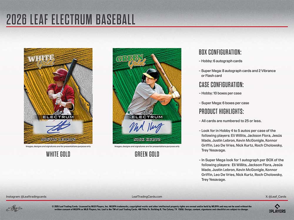 2026 Leaf Electrum Baseball Hobby Box 6/26入荷！ ｜カード