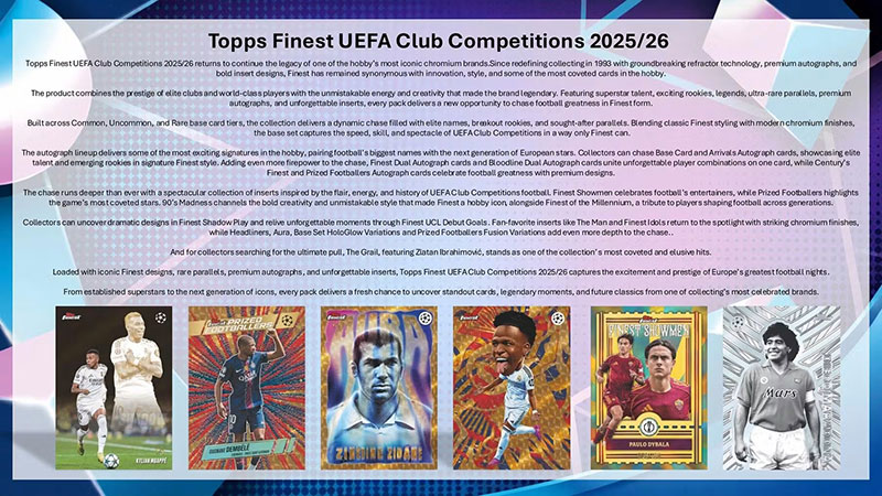 2025-26 Topps Finest UEFA Club Competitions Soccer Hobby Box 6/26