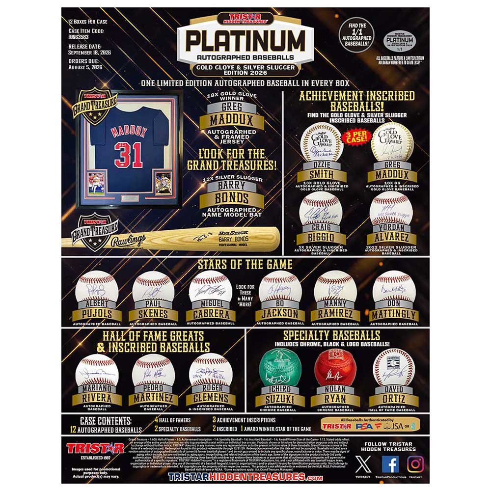 2026 Tristar Hidden Treasures Platinum Autographed Baseballs Gold