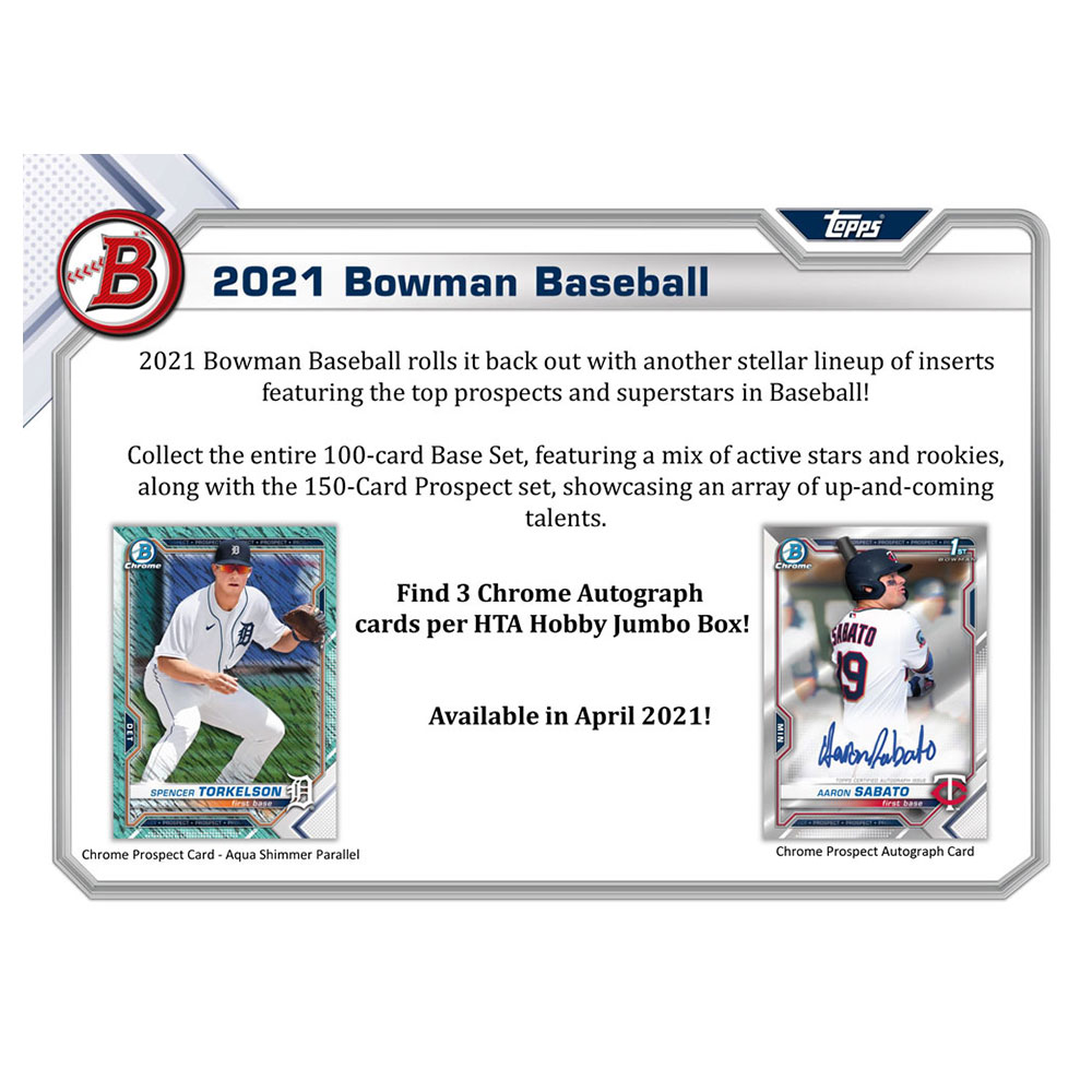 2021 bowman jumbo box MLB選手の直筆サイン3枚入 ⚾ MLB 2021 BOWMAN BASEBALL JUMBO【製品情報】 | Trading Card