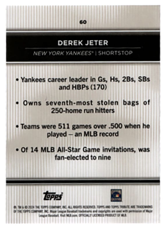 デレク・ジーター/Derek Jeter 2024 Topps Tribute 01/99 ｜カード