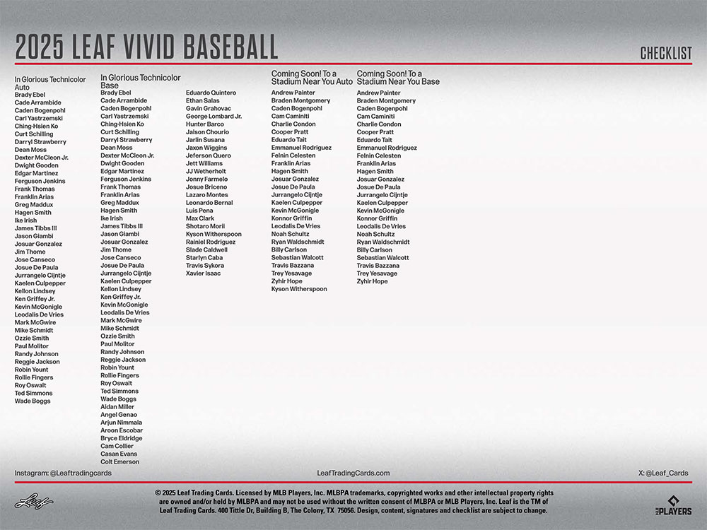 2025 Leaf Vivid Baseball Hobby Box 11/5入荷 ｜カードファナティック