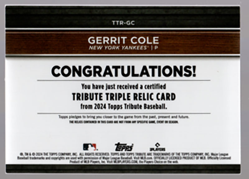 ゲリット・コール/Gerrit Cole 2024 Topps Tribute 088/199 ｜カード 