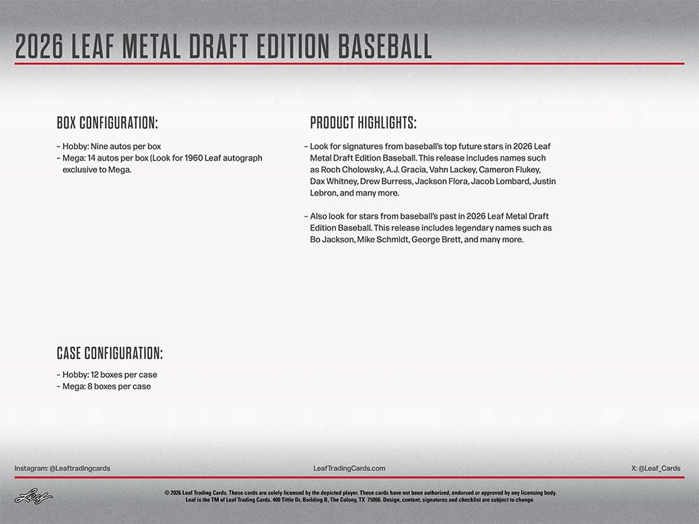 予約）2026 Leaf Metal Draft Edition Baseball Hobby Box 7/10入荷