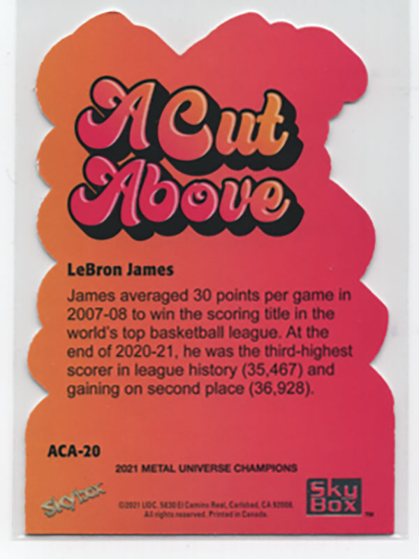 Lebron James 2021 Skybox Metal Universe Champions A Cut Above 