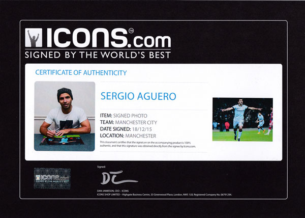 セルヒオ・アグエロ 直筆サインフォト マンチェスター・シティ