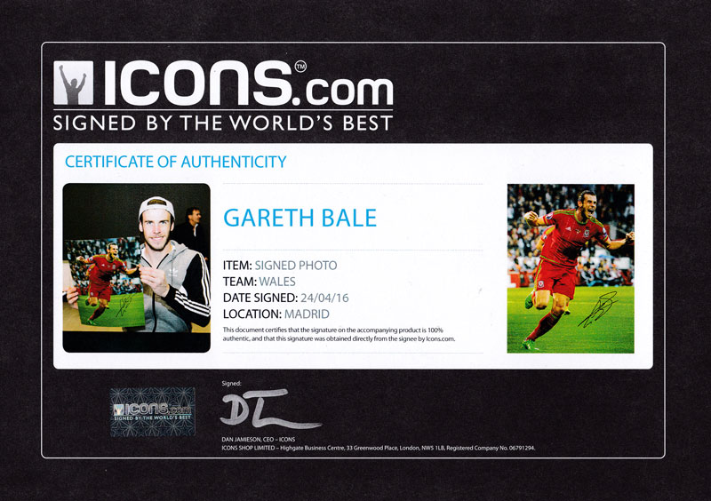 ガレス・ベイル 直筆サインフォト ウェールズ Signed Wales Photo