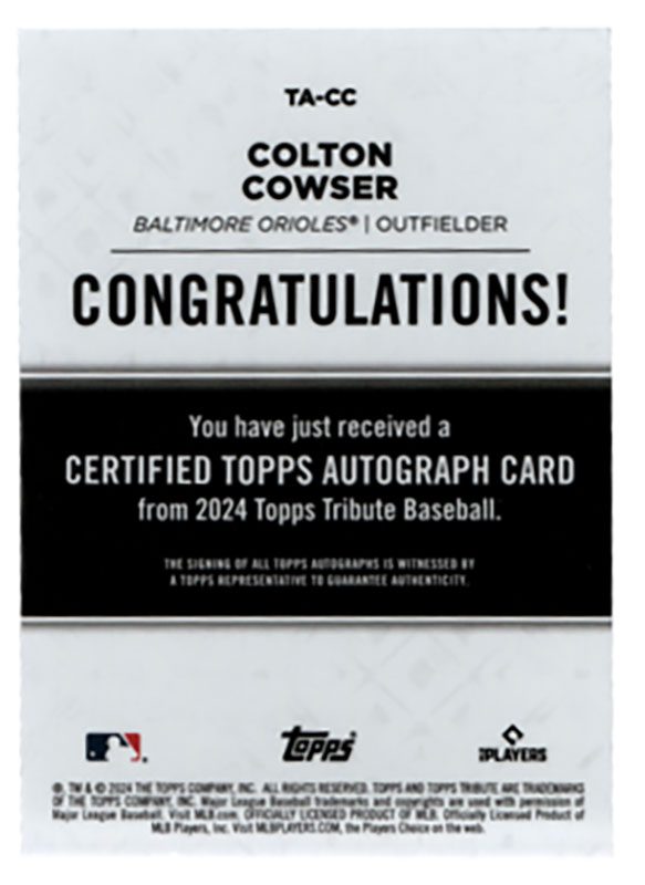 コルトン・カウザー/Colton Cowser 2024 Topps Tribute auto 024/199 