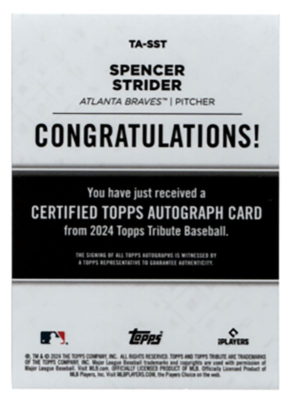 Topps Gold label スペンサーストライダー 直筆サイン Topps Gold Label スペンサーストライダー選手直筆サインカード Topps