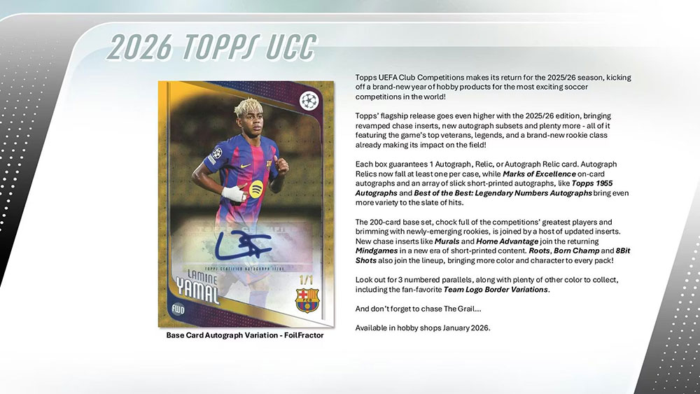 2025-26 Topps UEFA Club Competitions Soccer Hobby Box 1/16入荷