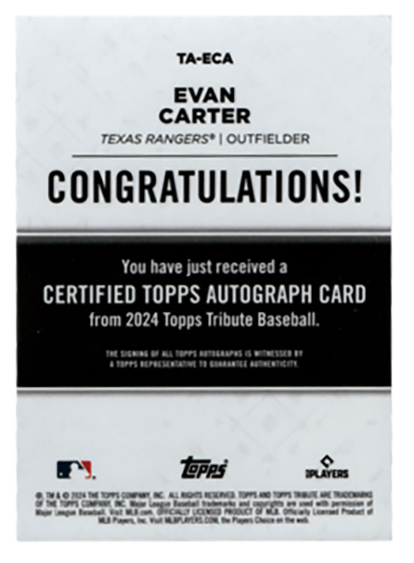 Evan Carter 直筆サイン エバンカーター　mlb auto Evan Carter 2024 Topps Allen & Ginter #MA-EC Framed Mini