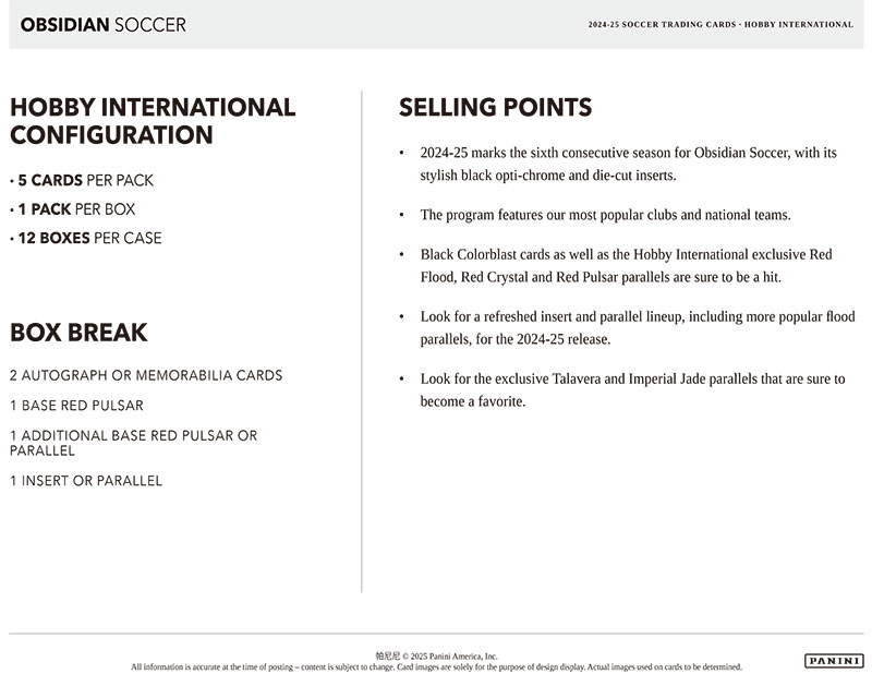 2024-25 Panini Obsidian Soccer Hobby International Box 8/16