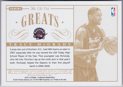 ȥ쥤ޥǥ 2013-14 Panini Flawless Greats Dual Memorabilia Auto 10/25 Tracy McGrady