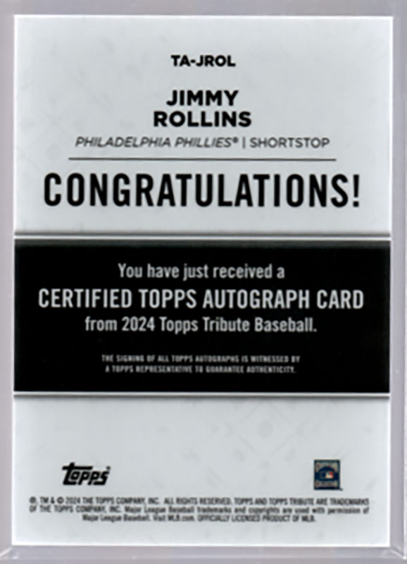 ジミー・ロリンズ/Jimmy Rollins 2024 Topps Tribute auto 10/50