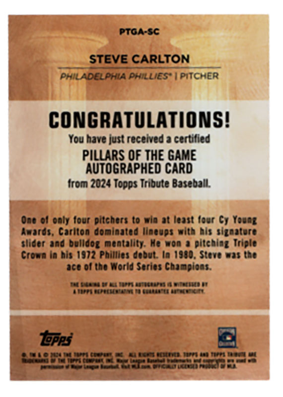 スティーブ・カールトン/Steve Carlton 2024 Topps Tribute auto 75/99 