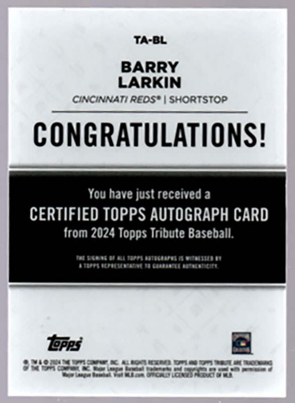 バリー・ラーキン/Barry Larkin 2024 Topps Tribute auto 50/50