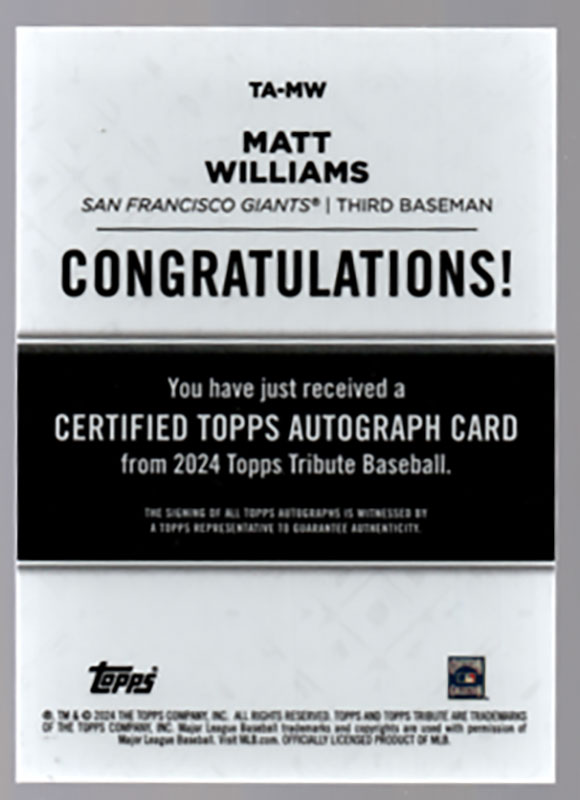 マット・ウィリアムズ/Matt Williams 2024 Topps Tribute auto 123/150 