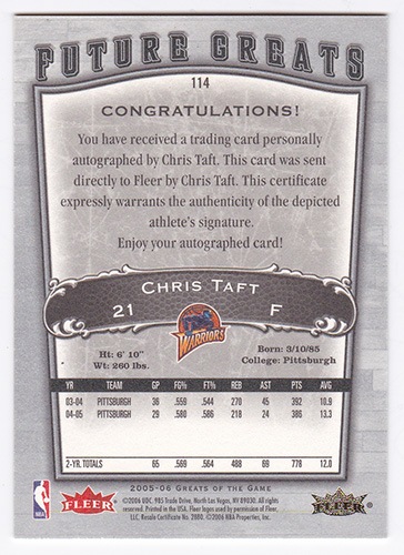 クリス・タフト NBA 2005-06 Greats of the Game Autographs #114 (48 