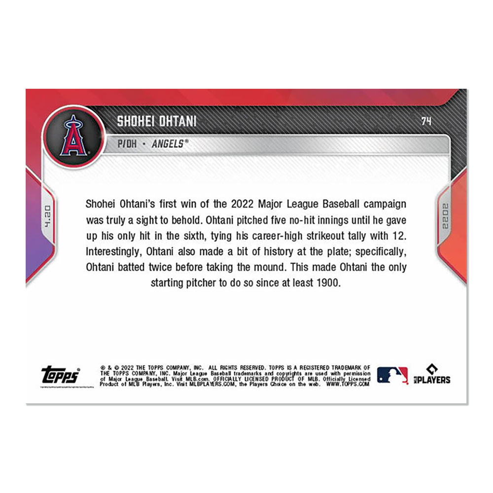 大谷翔平 #74 キャリアハイの12奪三振で2022年初勝利の記念カード Ties